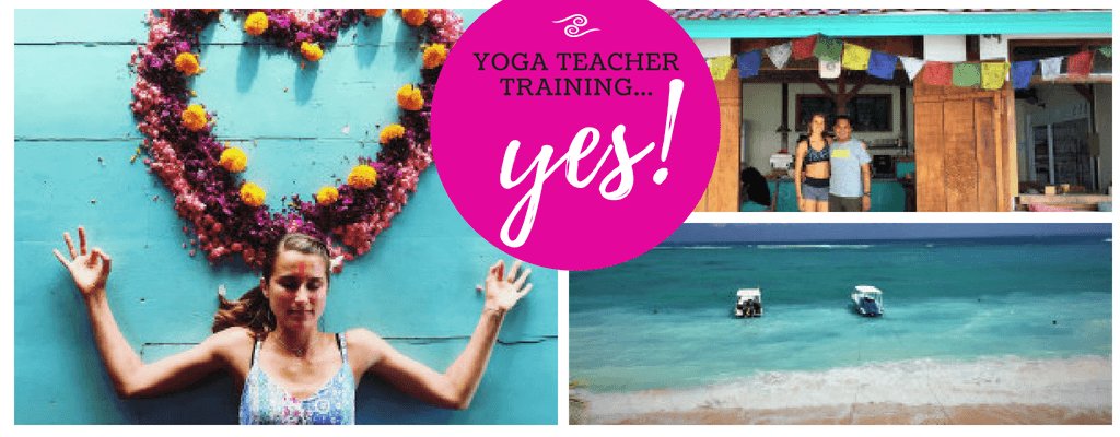 yoga teacher training yes text over boat cafe girl images