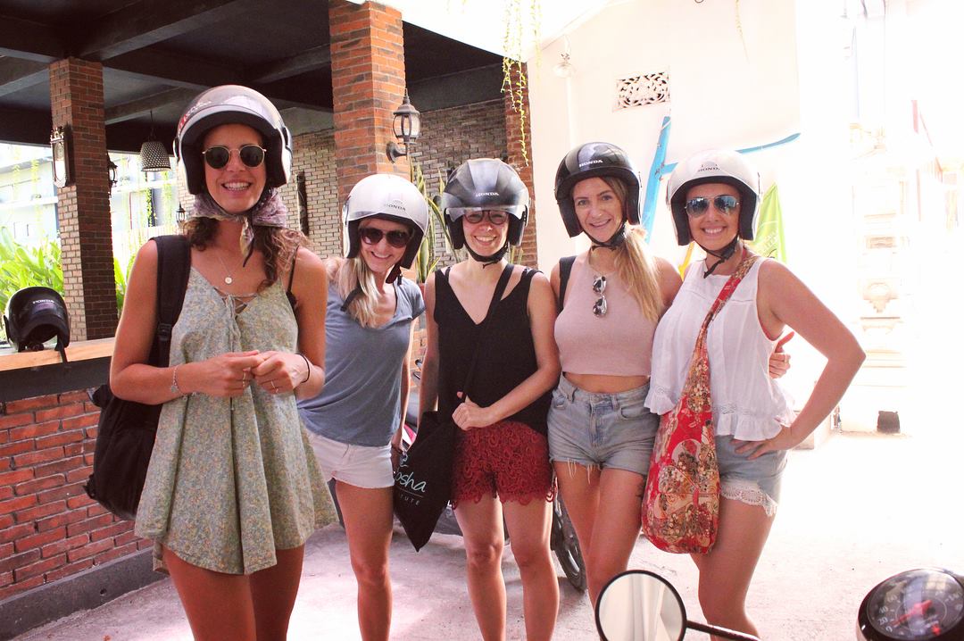 santosha yoga teacher training students with helmets on