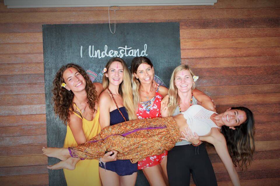 santosha yoga teacher training students four girls smiling