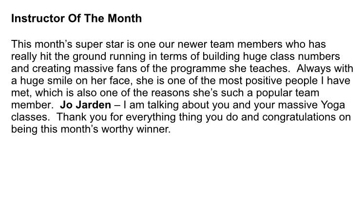 yoga teacher training graduate Jo Instructor of the Month image