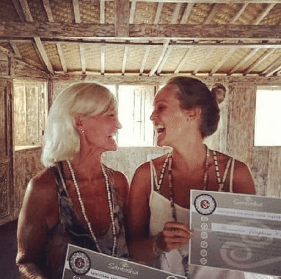 santosha yoga teacher training students mother and daughter