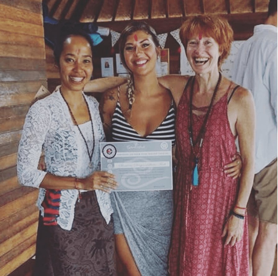 santosha yoga teacher training students at graduation with certificates